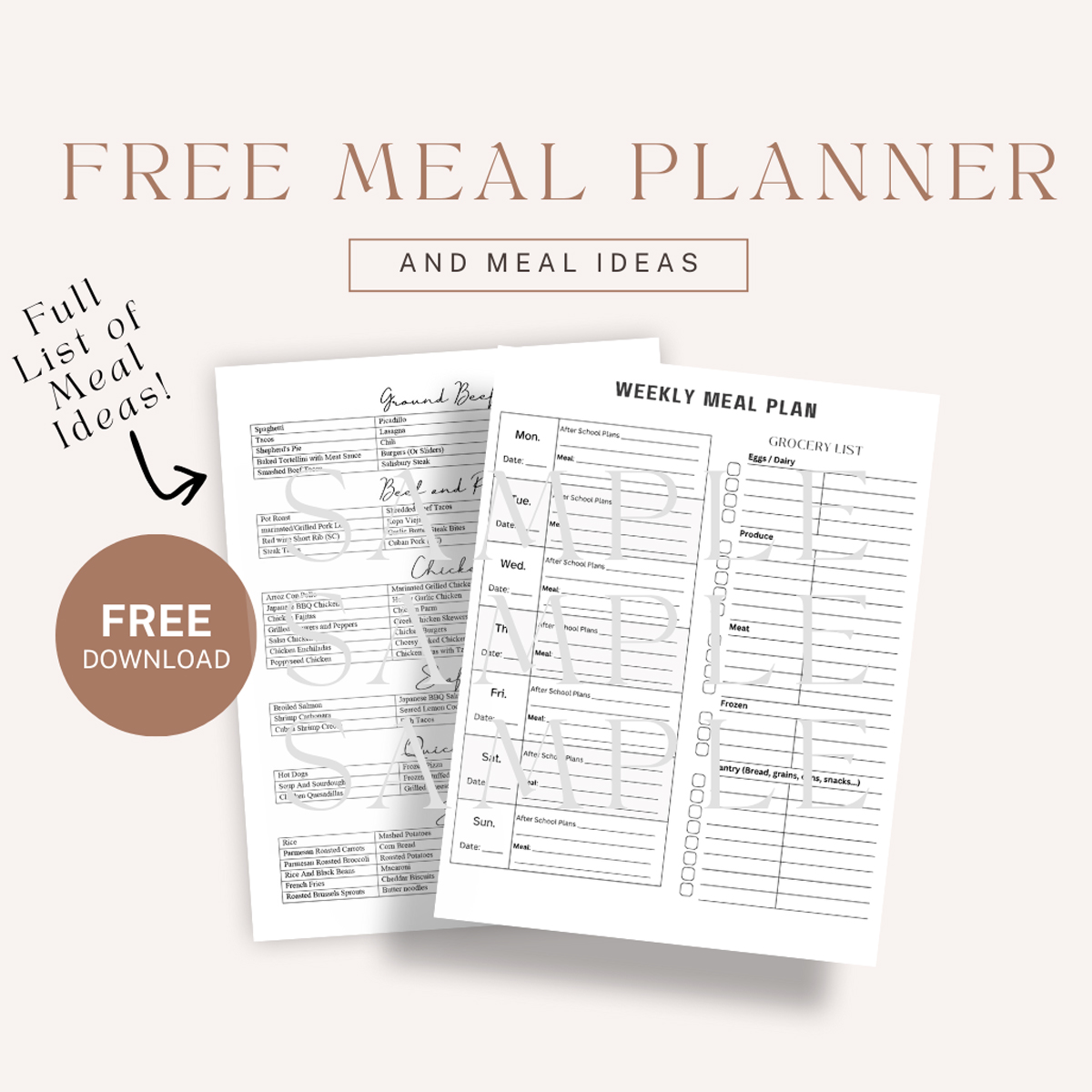 Free Meal Planning Printable with Grocery List - Coco and Ash